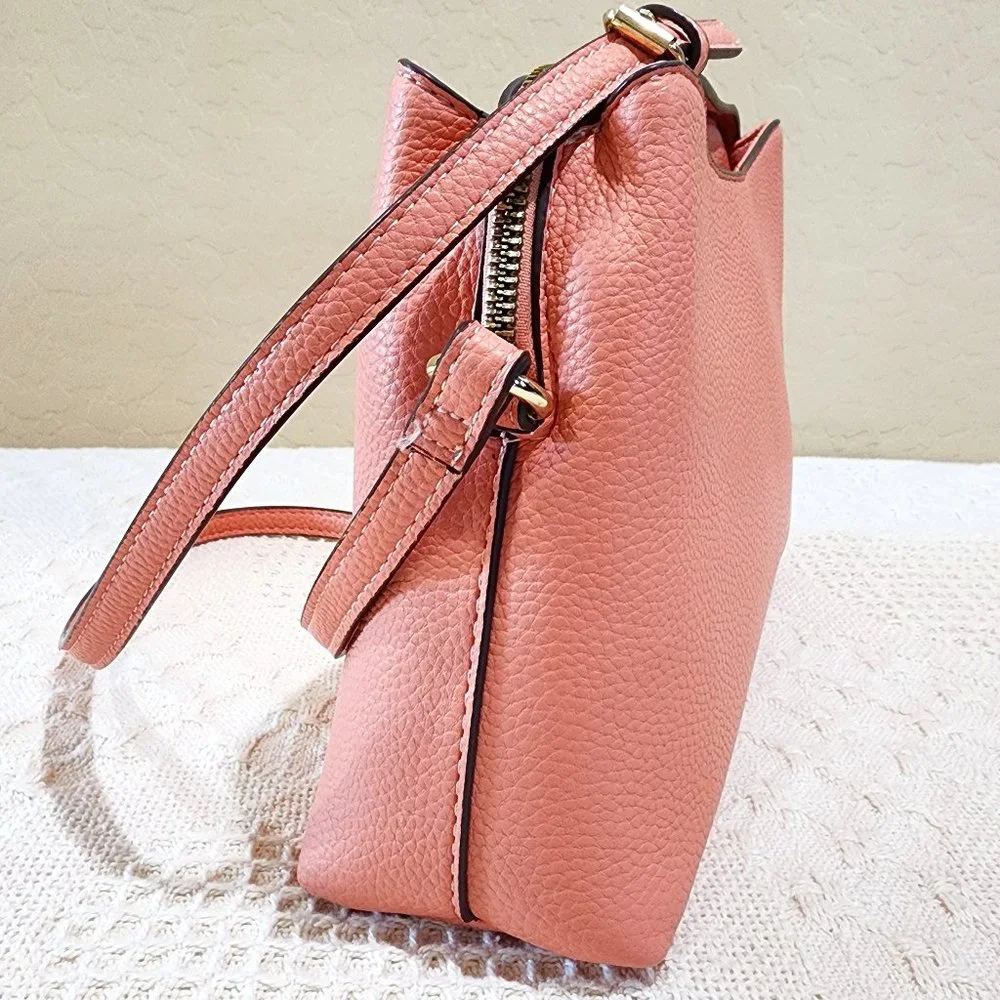 Nanette Lepore Peach Pink Three Pocket Dressy Gold Accent Crossbody Bag Purse